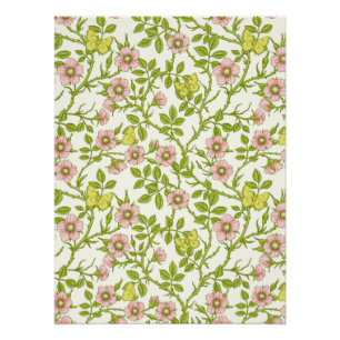 Wild roses and butterflies /pink/pale green/yellow poster