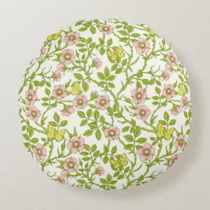 Wild roses and butterflies /pink/pale green/yellow round cushion