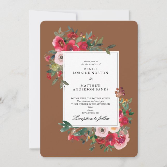 Wild Roses and Caramel Cafe Colour Invitation (Front)