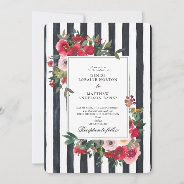 Wild Roses and Caviar Black Invitation (Front)