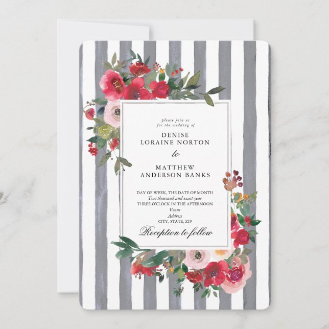 Wild Roses and Chiseled Stone Colour Invitation (Front)