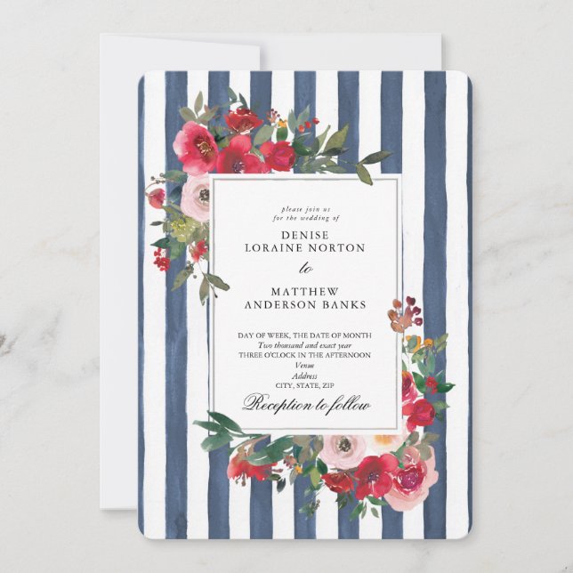 Wild Roses and Denim Colour Invitation (Front)