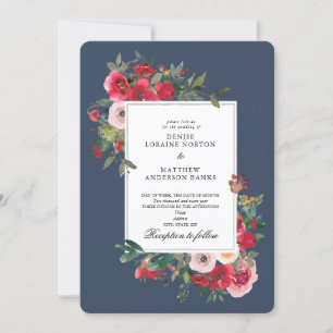 Wild Roses and Denim Coloured Wedding Invitation