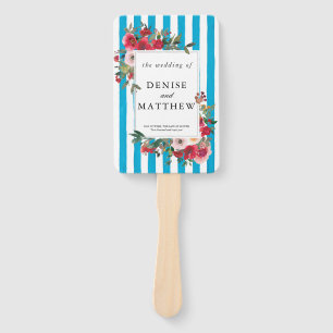 Wild Roses and Grotto Blue Hand Fan