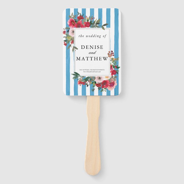 Wild Roses and Grotto Blue  Hand Fan (Front)