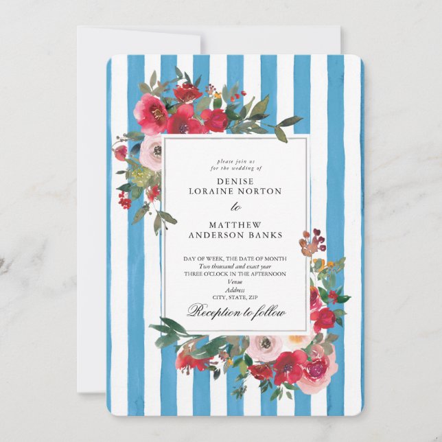 Wild Roses and Grotto Blue Invitation (Front)