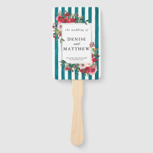 Wild Roses and Harbour Blue Hand Fan