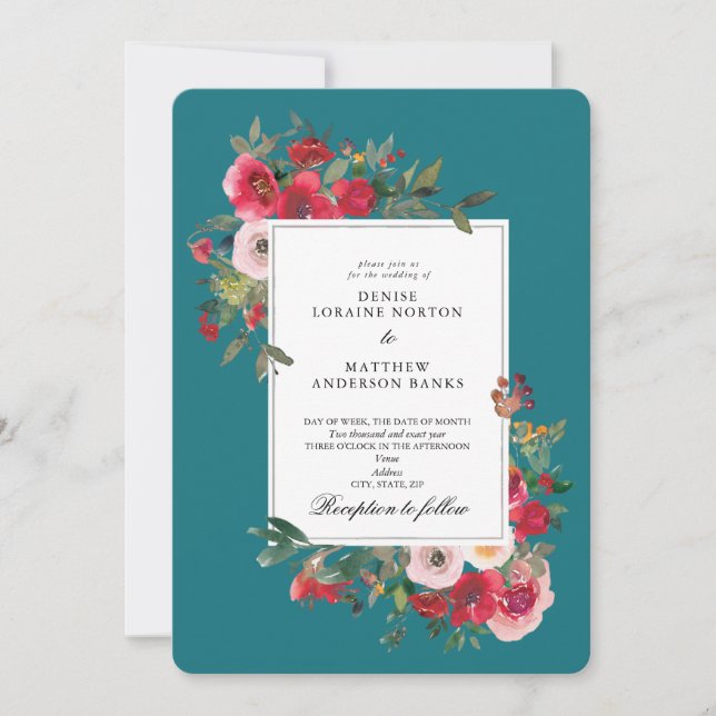 Wild Roses and Harbour Blue Invitation (Front)