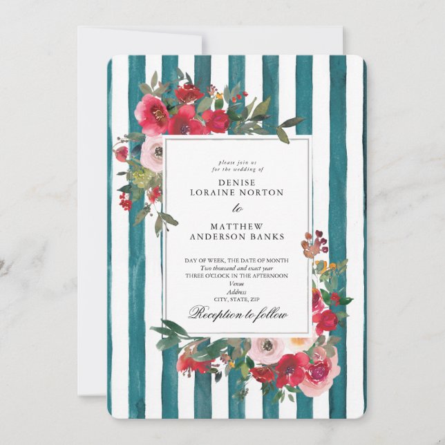Wild Roses and Harbour Blue Invitation (Front)