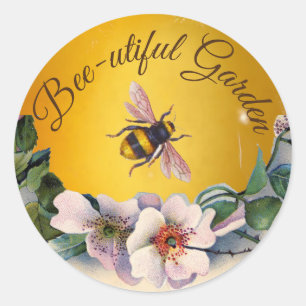 WILD ROSES AND HONEY BEE FLORAL BEEKEEPING CLASSIC ROUND STICKER