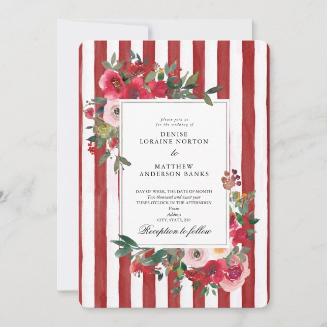 Wild Roses and Lava Red Wedding Invitation (Front)