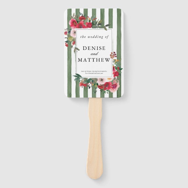 Wild Roses and Loden Green Hand Fan (Front)