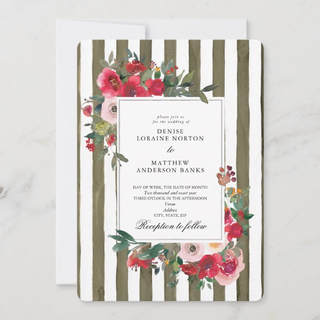 Wild Roses and Martini Olive Invitation (Front)