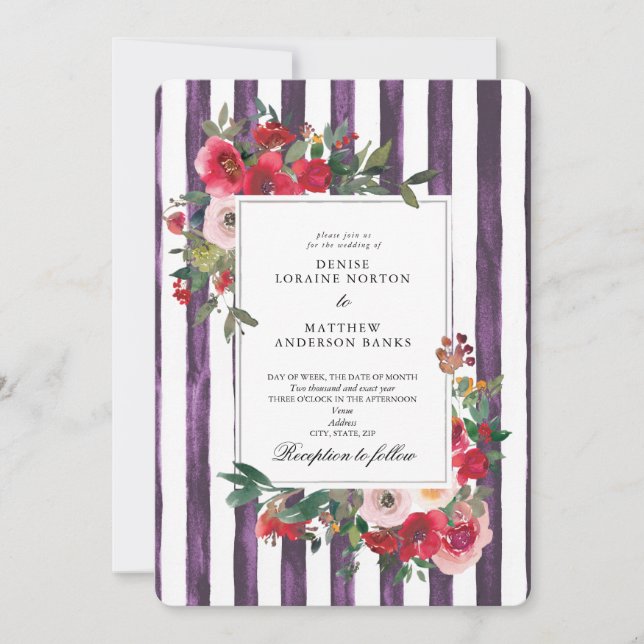 Wild Roses and Plum Perfect Colour Invitation (Front)