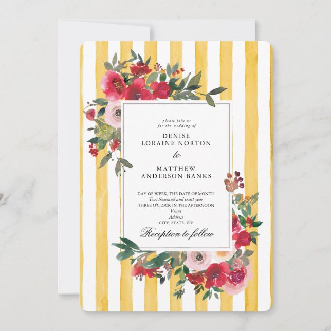 Wild Roses and Samoan Sun Yellow Invitation (Front)