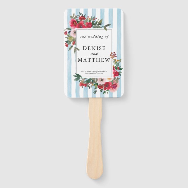 Wild Roses and Spun Sugar Blue Hand Fan (Front)