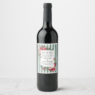 Wild Roses & Basil Green Stripes Wine Label