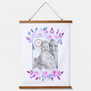 Wild roses blue border Mother's Day photo Hanging Tapestry