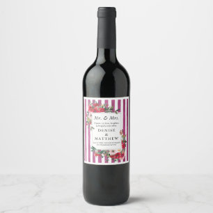 Wild Roses & Bonbon Pink Stripe Wine Label