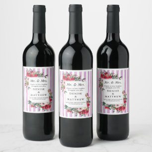 Wild Roses & Digital Lavender Stripe Wine Label