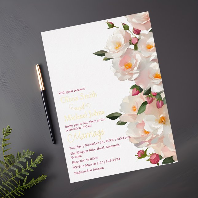 Wild roses Elegant Dog rose Wedding Invitation (Creator Uploaded)