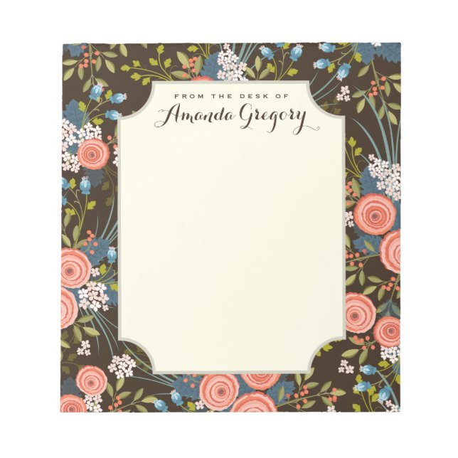 Wild Roses Floral Garden Personalised Notepad (Front)