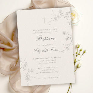 Wild Roses Garden Modern Classic Ecru Baptism Invitation