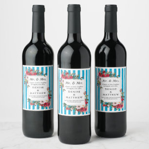Wild Roses & Grotto Blue Stripe Wine Label