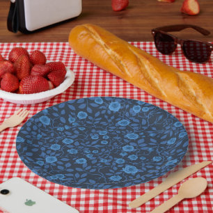 Wild roses in blue paper plate