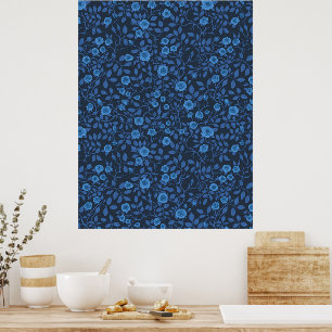 Wild roses in blue poster