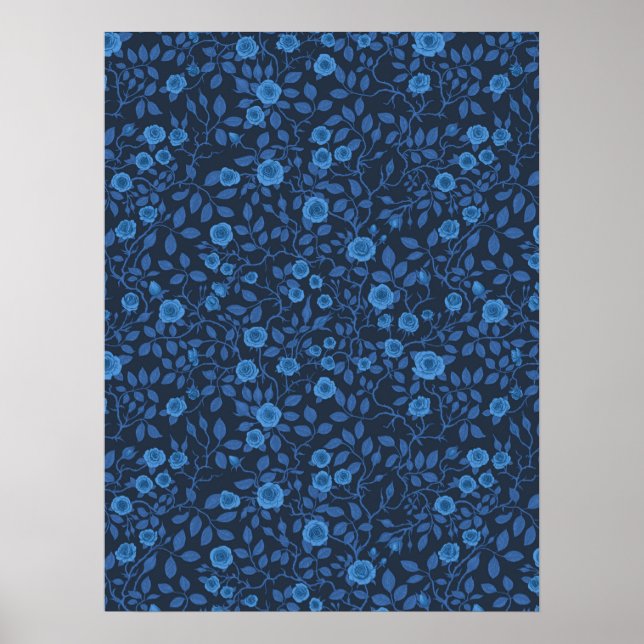 Wild roses in blue poster (Front)