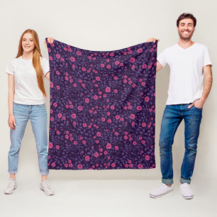 Wild roses in pink and purple fleece blanket