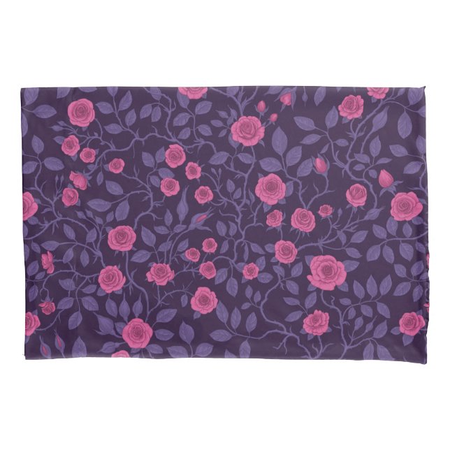 Wild roses in pink and purple pillowcase (Front-Left)