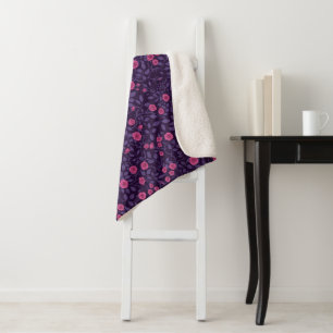 Wild roses in pink and purple sherpa blanket