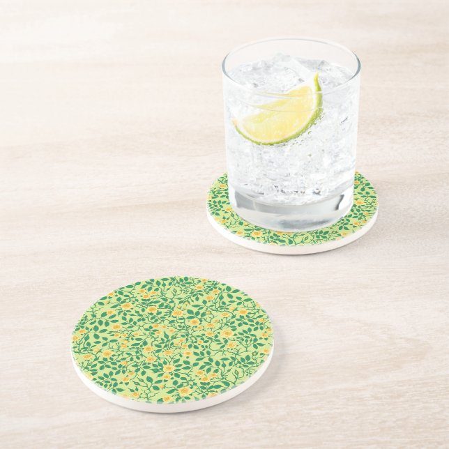 Wild roses in yellow and green coaster (Side)