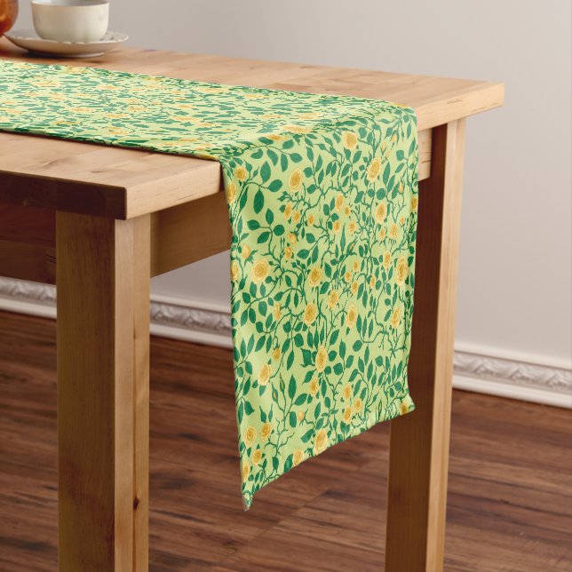 Wild roses in yellow and green short table runner (In Situ)