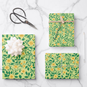 Wild roses in yellow and green wrapping paper sheet