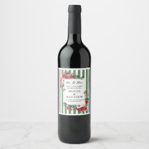 Wild Roses & Loden Frost Green Stripe Wine Label