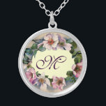 WILD ROSES MONOGRAM SILVER PLATED NECKLACE<br><div class="desc">Elegant, classy, classic floral design. Beautiful pink dog roses .Graphics and digital elaboration in vintage style by Bulgan Lumini (c) Easy to customise with your initials and own text as a wedding ceremony announcement, place cards, save-the-date .favours , thank you cards .bridal showers .baby showers .Sweet 16 birthdays, Bat Mitzvah...</div>