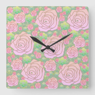 Wild Roses Square Wall Clock