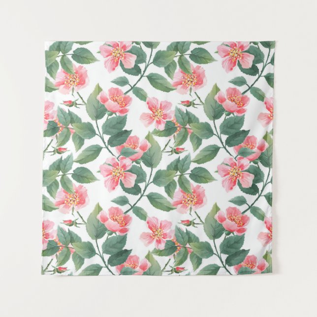 Wild roses watercolor seamless pattern. Flowers, l Tapestry (Front)