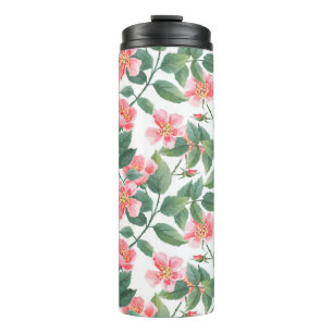 Wild roses watercolor seamless pattern. Flowers, l Thermal Tumbler