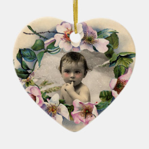WILD ROSES WITH GEM STONE MONOGRAM PHOTO TEMPLATE CERAMIC TREE DECORATION