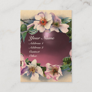 WILD ROSES WITH PINK PURPLE GEM STONE MONOGRAM BUSINESS CARD