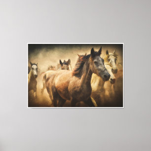 Wild Running Horses: Western Rustic Wildlife Art Canvas Print