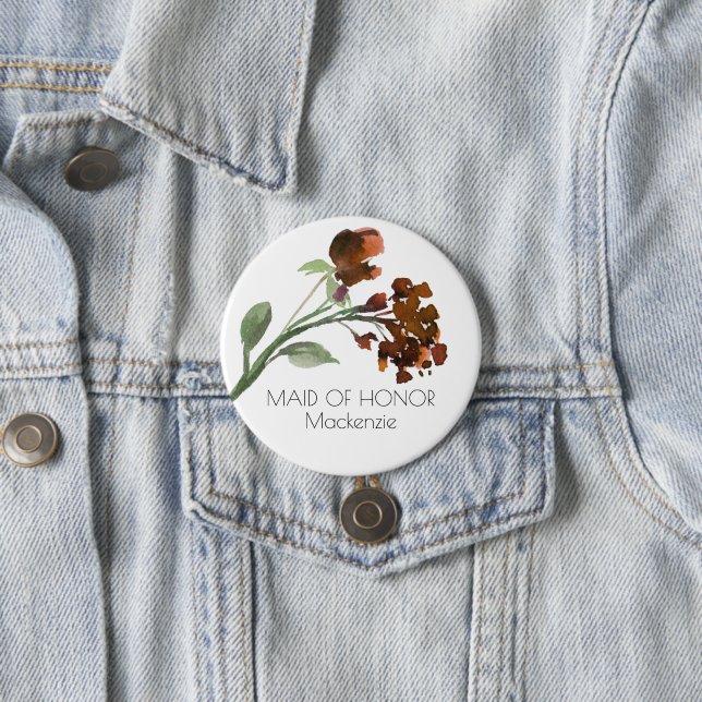 Wild Rustic Flowers | Burnt Orange Floral Wedding 7.5 Cm Round Badge (In Situ)