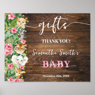 Wild Rustic Safari Pink Flowers Gifts Baby Shower Poster