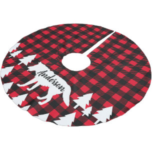 Wild Rustic Wolf Buffalo Check Plaid Family Name Brushed Polyester Tree Skirt