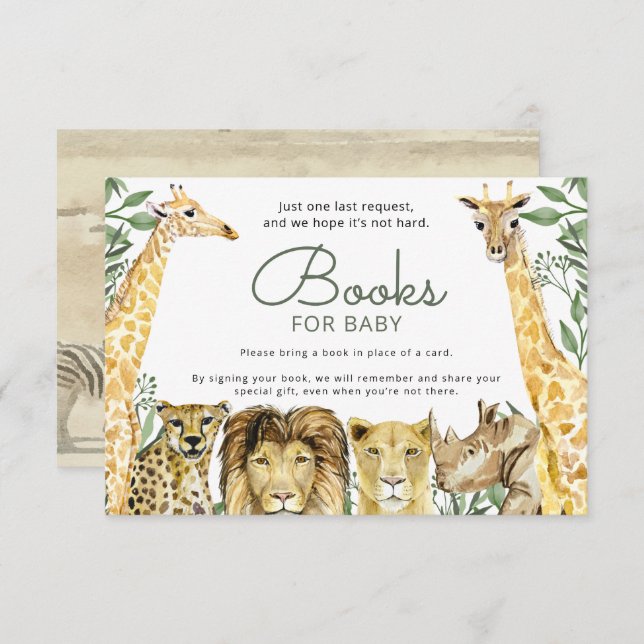 Wild Safari Animals Baby Shower Book Request Invitation (Front/Back)