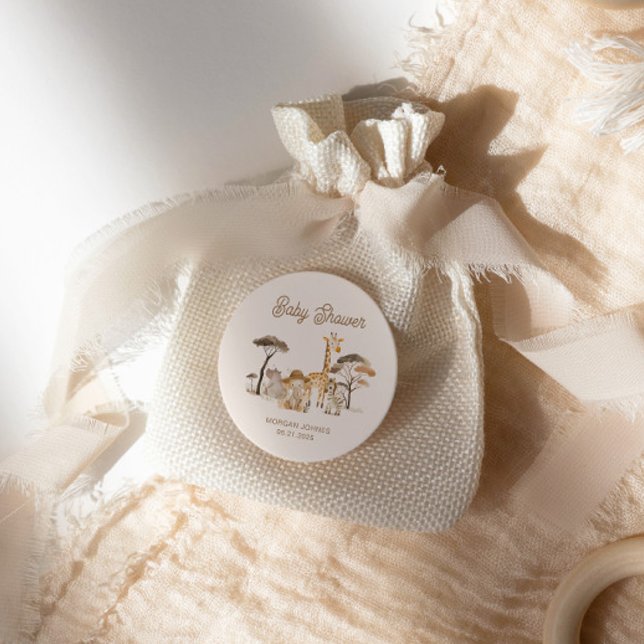 Wild Safari Animals Baby Shower Classic Round Sticker (Creator Uploaded)